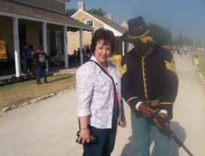 Story research at Fort Concho. Learning about black powder rifles.
